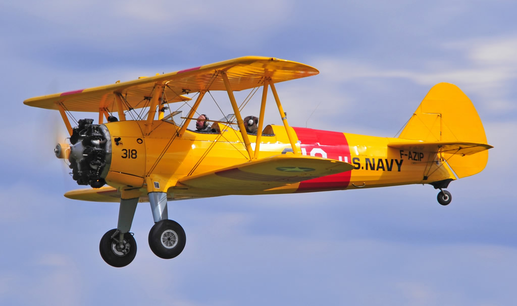 U.S. Navy Stearman with yellow wings, fuselage and tail surfaces ... seen here is F-AZIP U.S. Navy Stearman with yellow wings, fuselage and tail surfaces ... seen here is F-AZIP
